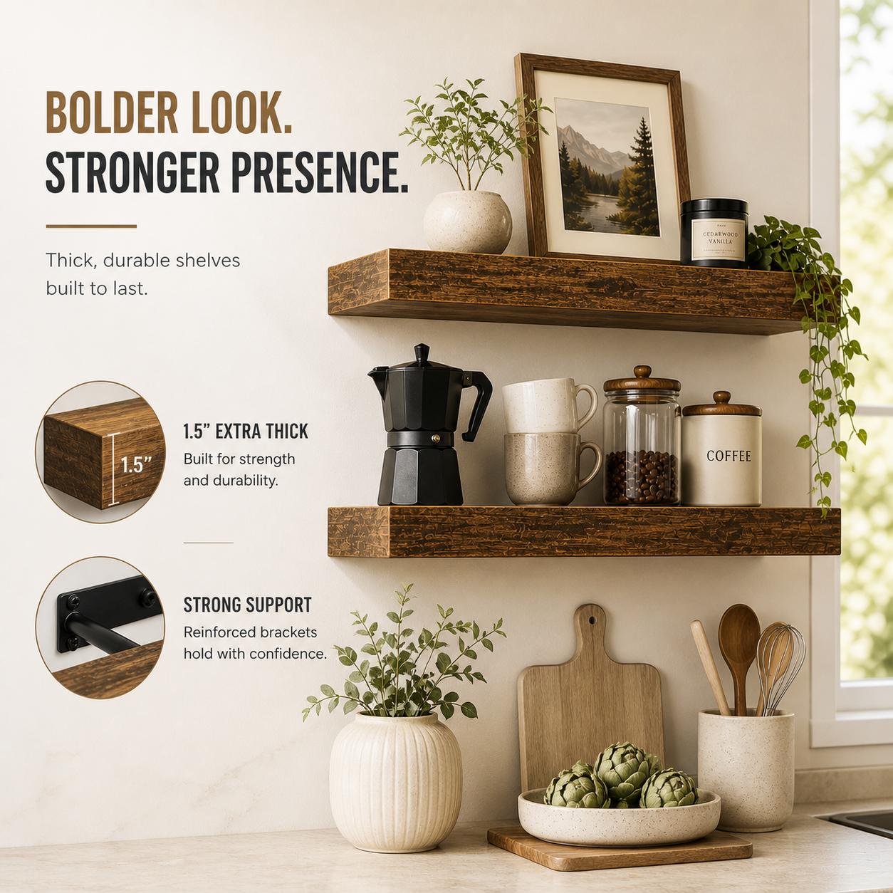2 estantes flotantes de madera - Home Bathroom Organizer reseña y precio