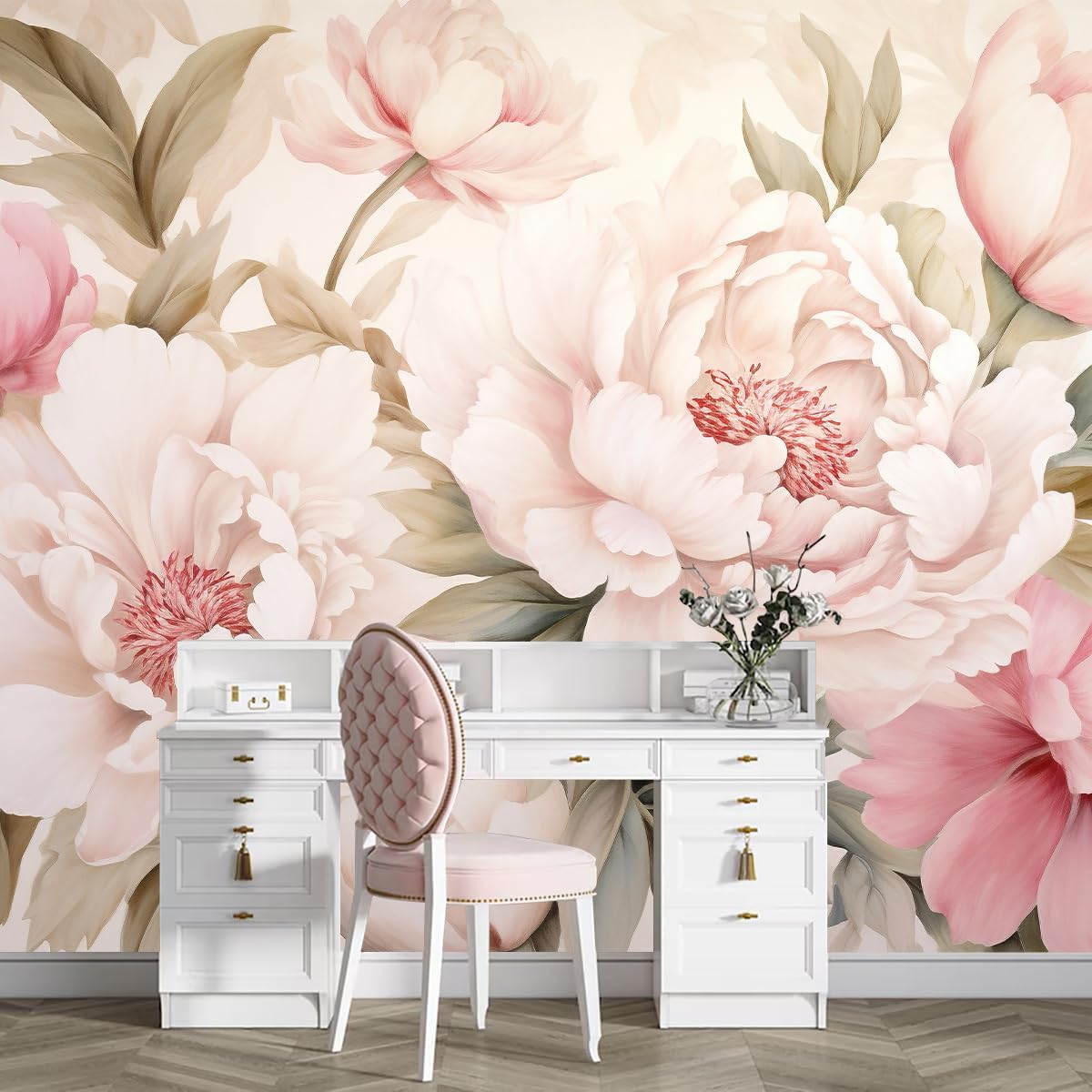 Elegante Mural Floral de Peoní - Home Bathroom Vanity reseña y precio